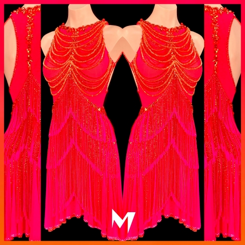 [SOLD] Pink and Orange Mesh Layered Fringe Dress #S131