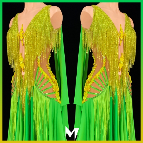 Yellow and Green Layered Panel Smooth Dress #S143