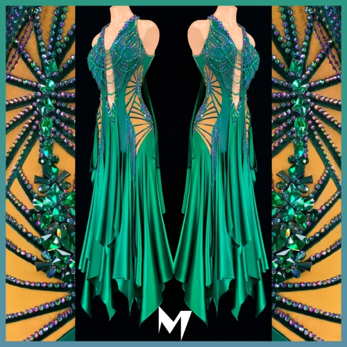 [SOLD] Metallic Emerald Green Layered Panel Smooth Dress #S142