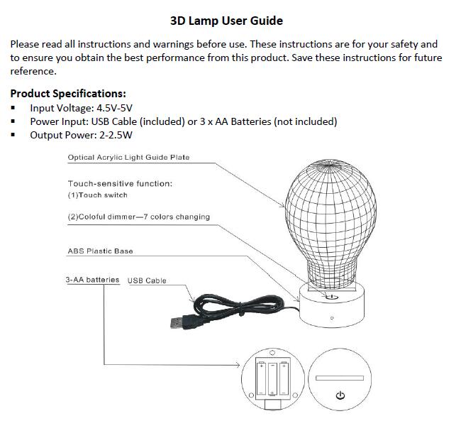 3d lamp user manual