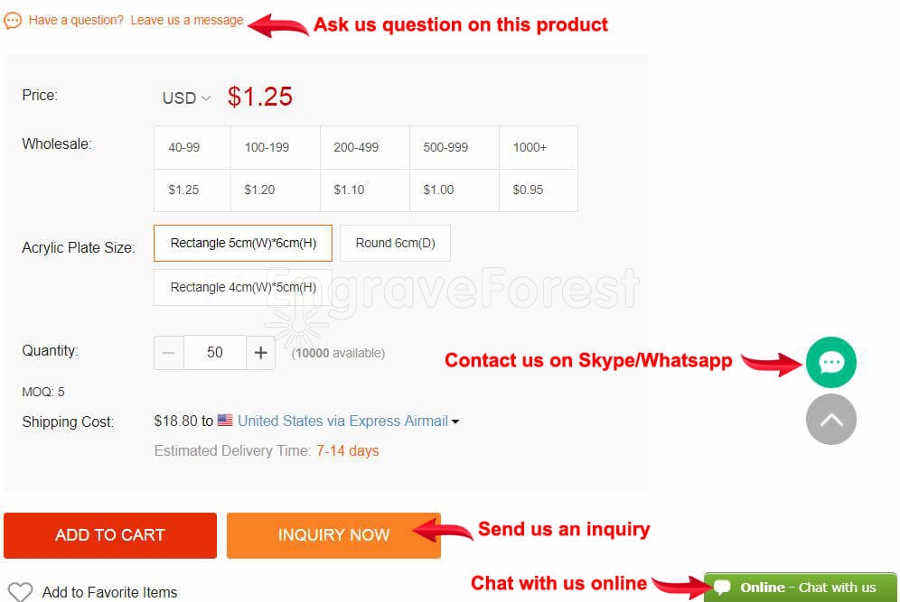 Contact engraveforest by email, online chat