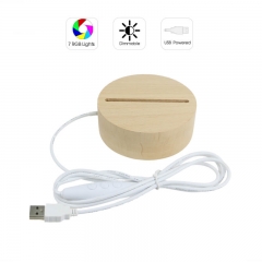 Round Wood 3D LED Lamp Base USB Powered TDL-W8