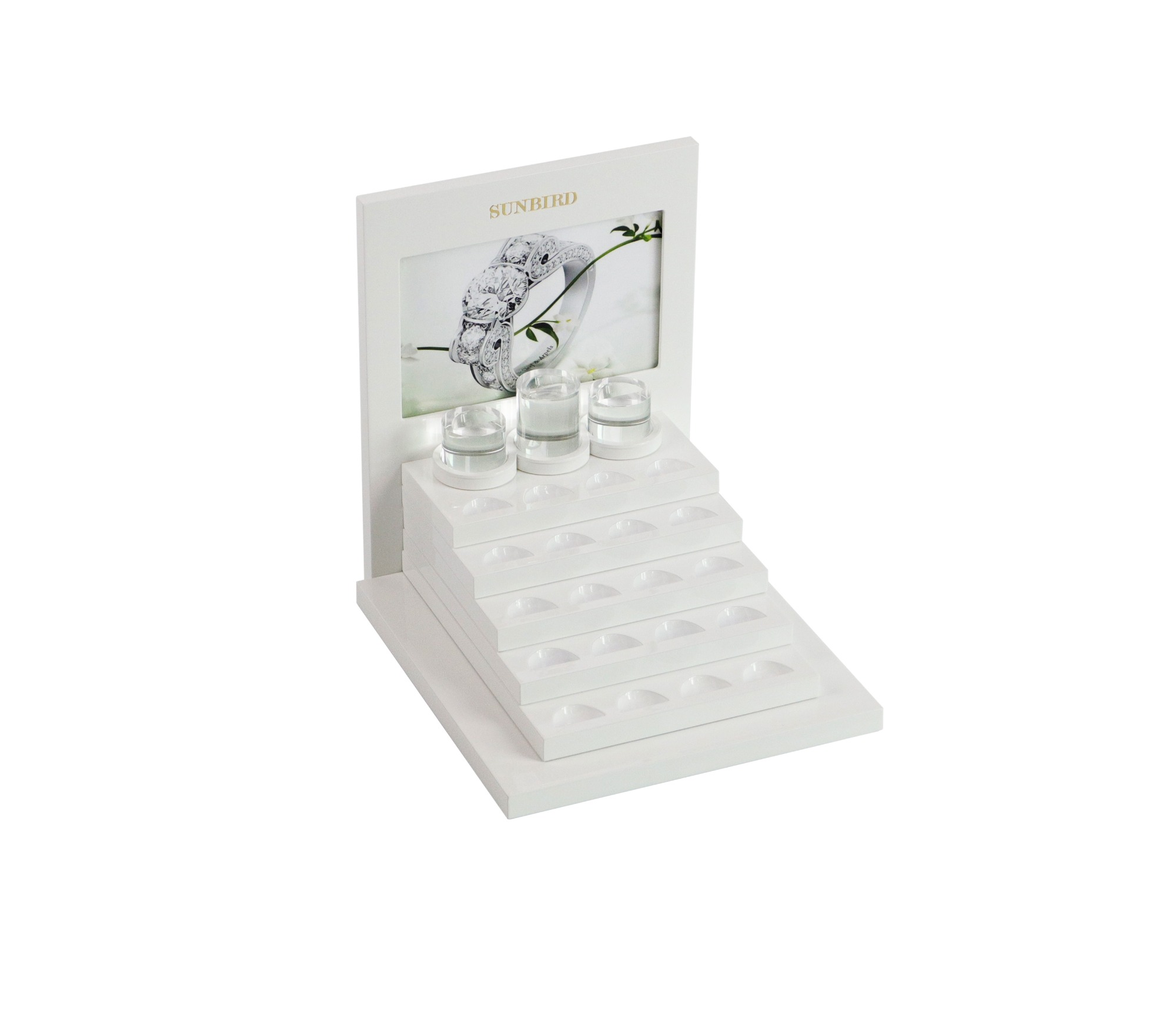 PC19008 Acrylic Ring Display Stand With Lacquered Finish For Window Showcase