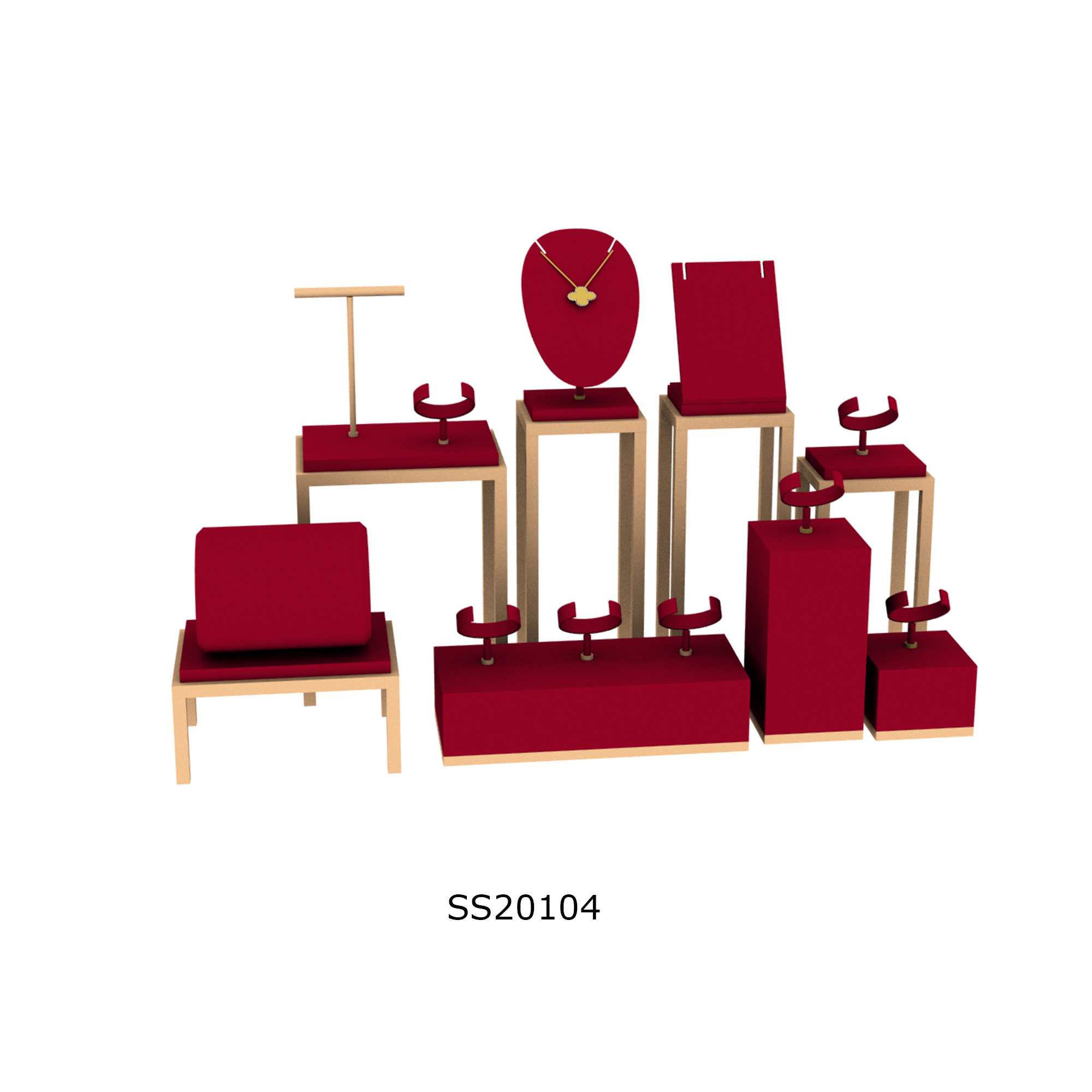 SS20104 Red Velvet High End Metal Stands Jewellery Display Set