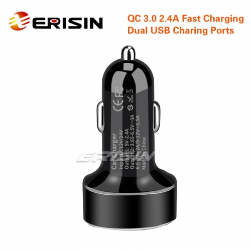 Erisin ES050 QC 3.0 Quick Car Charger Travel Dual USB 2.4A LED Fast Smart For iPhone Android