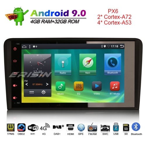 Erisin ES6273A 6-Core Android 9.0 Autorradios para AUDI A3 S3 RS3 RNS DAB+4G TDT 4G TPMS OBD SD