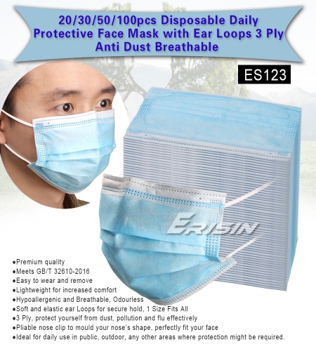 Erisin ES123 Anti-virus Mask Haze Face Mouth Mask Disposable Facial Protective Soft Mask 3Ply