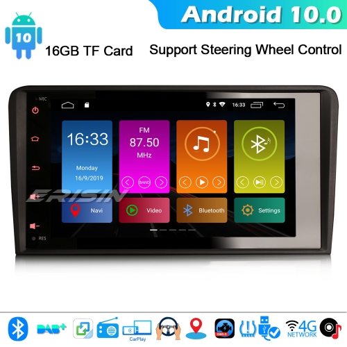 Erisin ES3027A 8" DAB+ Android 10.0 Autorradios GPS USB CarPlay DSP AUDI A3 S3 RS3 RNSE-PU TDT OBD2