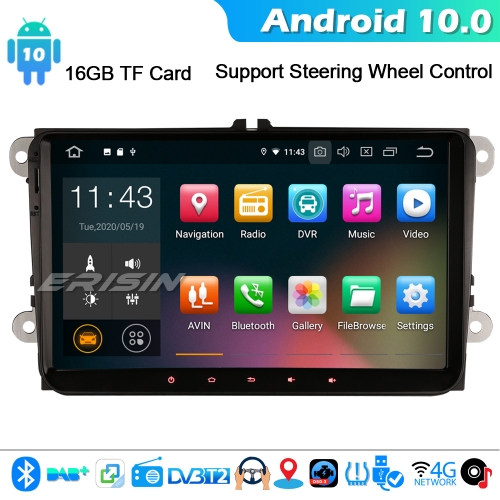Erisin ES5118V  9" Car Stereo Android 10.0 For VW Passat Golf Touran Eos Polo Seat DAB+ CarPlay 4G WiFi