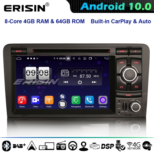 Erisin ES8737A 8-Core DAB+ Android 10.0 Autoradio AUDI A3 S3 RS3 RNS TDT WiFi CarPlay DSP CD 4G WiFi Bluetooth