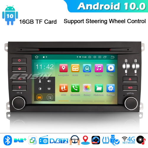 Erisin ES5197C Android 10.0 Autorradio para Porsche Cayenne GPS BT WiFi DAB+ DVD Estéreo CarPlay OBD2 4G WiFi Bluetooth