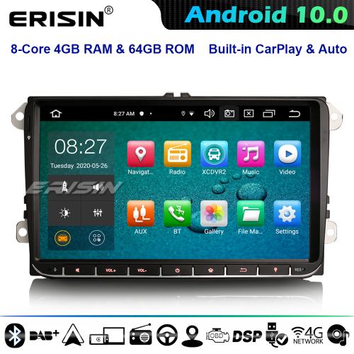 Erisin ES8128V  9" Android 10 DAB+ Autoradios GPS para VW Passat T5 Seat Golf Tiguan CarPlay Touran Polo Caddy Jetta 4G WiFi CarPlay DSP