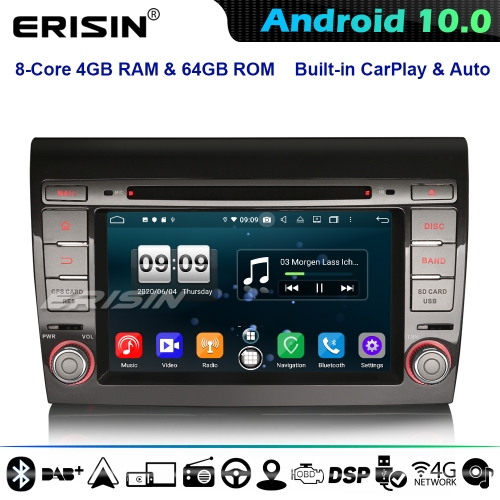 Erisin ES8771F 64GB 8-Core DAB+ Android 10.0 Car Stereo GPS Radio for Fiat Bravo DAB-T2 4G WiFi CarPlay DSP BT OBD2