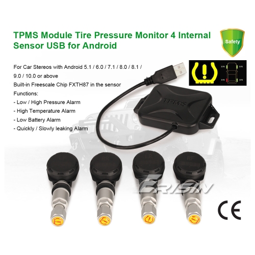 Erisin ES342 USB 4 Internal Sensor TPMS Tire Pressure Monitor for Car Stereo with Android 5.1/6.0/7.0/8.0/9.0/10.0 or above