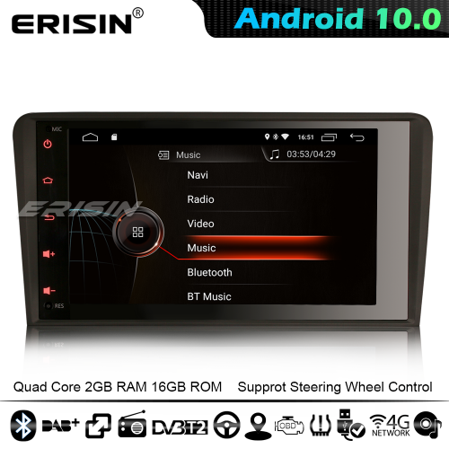 Erisin ES4283A Android 10.0 Autoradio Audi A3 S3 8" GPS DAB+ TDT Bluetooth OBD 4G WiFi DSP CarPlay WiFi 4G Bluetooth