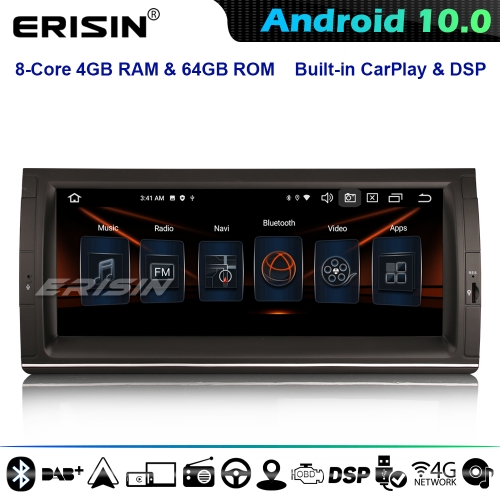 Erisin ES8153B 10.25" 8-Core Android 10.0 GPS Autoradio BMW 5 Series E39 X5 E53 M5 DSP IPS CarPlay DAB+ 4G WiFi BT TDT