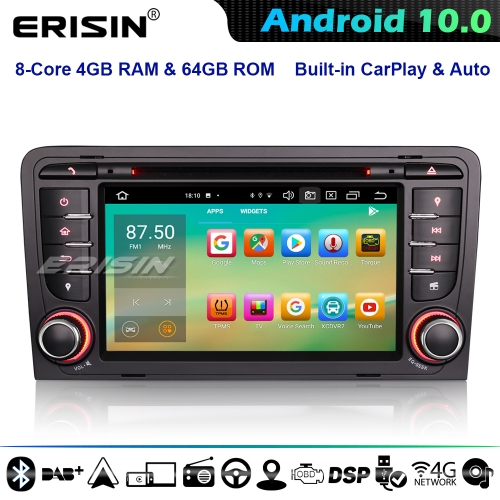 Erisin ES8147A 8-Core Android 10.0 DAB+ Autorradio AUDI A3 S3 RS3 RNSE-PU CarPlay DSP Bluetooth 4G WiFi