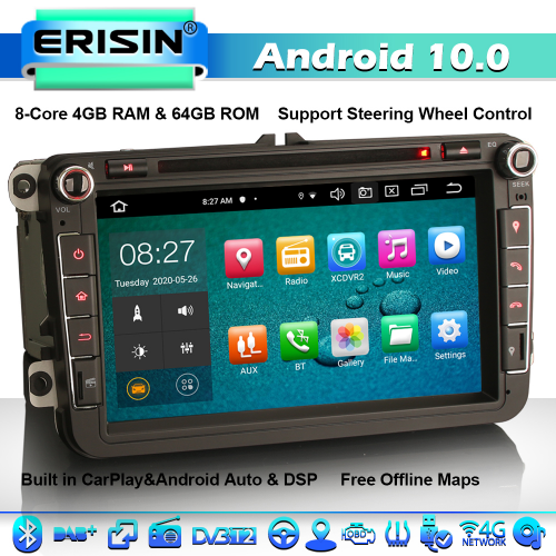 Erisin ES8105V 8-Core Android 10.0 Car DVD Player GPS SatNav Radio for VW Passat Golf MK5/6 Caddy Touran Polo EOS Jetta DSP CarPlay