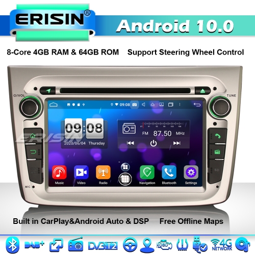 Erisin ES8730SM 8-Core DSP Android 10.0 Car Stereo GPS Sat Nav Alfa Romeo Mito DAB+ CD DSP CarPlay WiFi 4G OBD