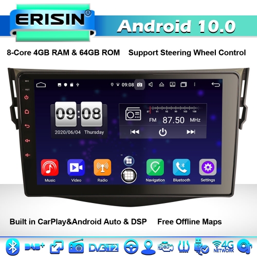 Erisin ES8734R 9" 8-Core DSP Android 10.0 Car Stereo GPS Sat Nav Radio for TOYOTA RAV4 DAB+ DSP CarPlay WiFi 4G OBD