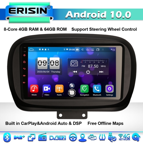 Erisin ES8750F 9" 8-Core DSP Android 10.0 Car Stereo GPS Sat Nav Radio for Fiat 500X DAB+ DSP CarPlay WiFi 4G OBD