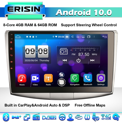 Erisin ES8717P 10.1" 8-Core Android 10.0 CarPlay Autoradio For VW Passat CC B6 B7 DSP TDT WiFi 4G OBD BT DAB+
