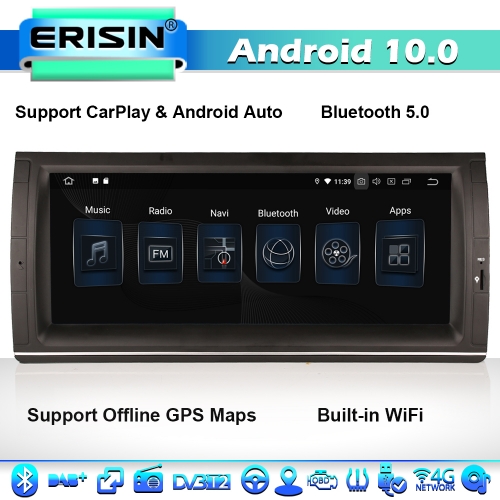 Erisin ES5153BN 10.25" Android 10.0 Autoradios GPS BMW 5 Series E39 X5 E53 M5 CarPlay DAB BT 5.0