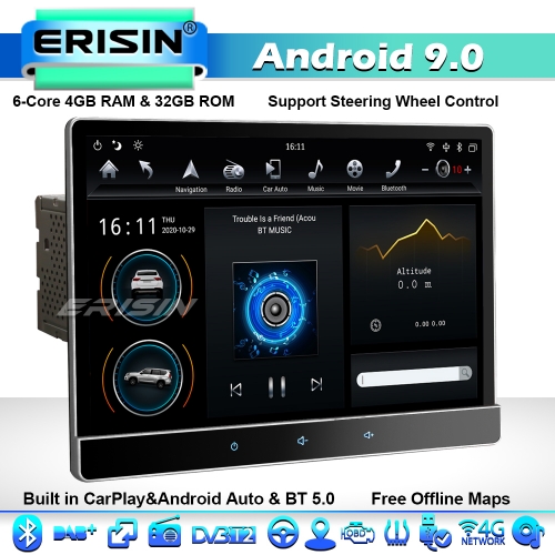 Erisin ES8722T 12.2" DAB+ Double DIN Rotation Tesla Style Car Stereo GPS SAT NAV Android 9.0 WiFi 4G BT 5.0 DSP CarPlay IPS Screen