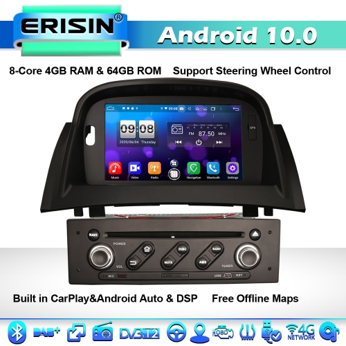 Erisin ES8772M DSP 8-Core Android 10 Autorradio Renault Megane II 2002-2008 CarPlay DAB+ CANBUS BT DAB+ 4G WiFi
