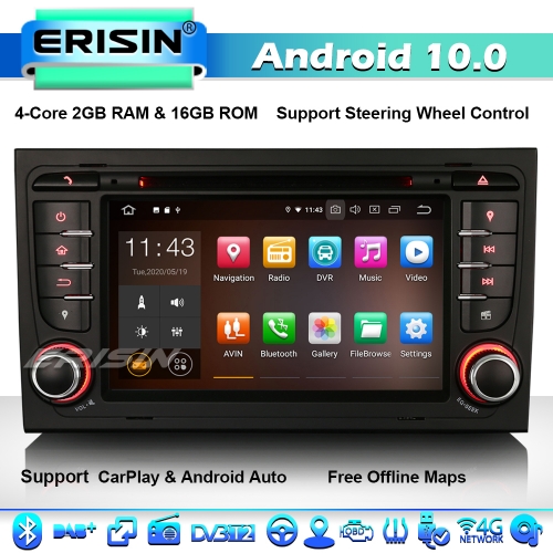 Erisin ES5178A Android 10.0 CarPlay GPS Stereo SatNav DVD for Audi A4 S4 RS4 RNS-E Seat Exeo 8E 8F B9 B7 4G WiFi BT