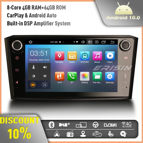 Erisin ES8107A 8-Core Android 10 DSP CarPlay DAB+ 4G Car Stereo GPS Sat Nav GPS Radio For Toyota Avensis T25 Kombi 4G WiFi DAB+