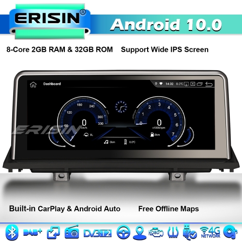 Erisin ES2870B 8-Core 10.25” CarPlay Android 10.0 Car Stereo GPS Sat Navi Radio BMW X5 E70 X6 E71 CIC CCC IPS WiFi 4G BT DAB+