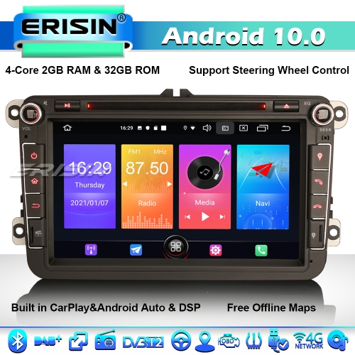 Erisin ES2715V 32GB Android 10 Car Stereo GPS Radio DAB+ Head Unit for VW Golf Mk5 Mk6 Passat B6 Skoda Bora Jetta Touran Tiguan T5 DVD BT 4G WiFI CarP