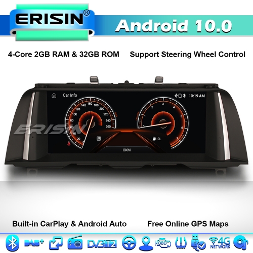 Erisin ES3110I 10.25" IPS GPS Autoradio Android 10.0 BMW 5 Series F10/F11 CIC CarPlay 4G WiFi Bluetooth DAB+ Radio Canbus