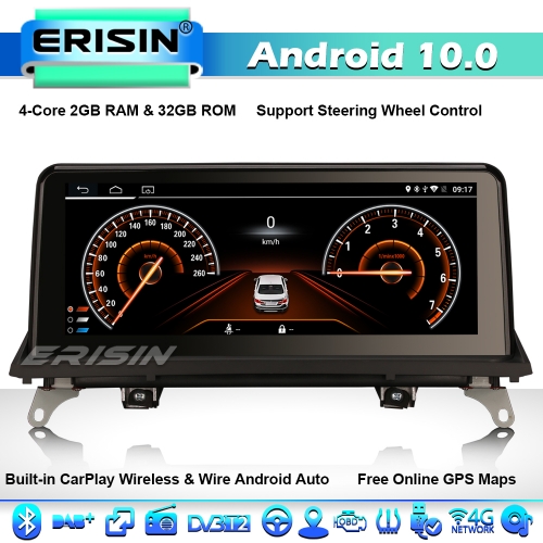 Erisin ES2670B 4-Core 10.25” CarPlay Android 10.0 Radio de Coche Estéreo Navegación de Automóvil BMW X5 E70 X6 E71 CIC IPS WiFi 4G BT DAB+