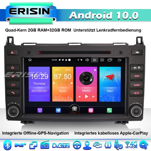 Erisin ES2721B Android 10.0 Autoradio Estéreo de Automóvil para Mercedes Benz A/B Class Sprinter Viano Crafter CarPlay DSP DAB+ Radio DVD 4G WiFi Blue