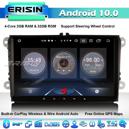 Erisin ES2718V 9" CarPlay Android 10.0 DSP DAB+ Autoradio For VW Passat Seat Golf 5/6 Tiguan Skoda Bora Jetta Touran Tiguan T5 BT 4G WiFI DSP
