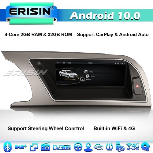 Erisin ES2615A 8.8" Android 10.0 GPS Navegación de Video del automóvil Autoradio Audi A5 WiFi CarPlay 4G DAB+ IPS OBD CANBUS 32GB