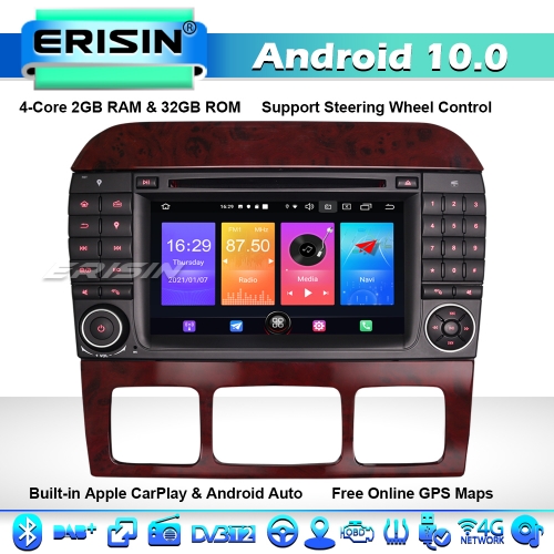 Erisin ES2782S Android 10.0 GPS Navegación de Video del automóvil Autoradio CarPlay DSP Mercedes Benz S/CL Class W220 W215 WiFi 4G SWC RDS 2GB RAM+32G