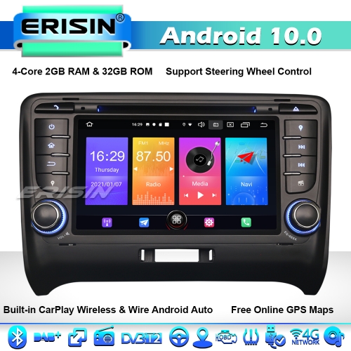Erisin ES2779A Android 10.0 GPS Navegación de Video del automóvil Autoradio CarPlay DSP Audi TT MK2 WiFi Bluetooth TDT 4G SWC RDS 2GB RAM+32G