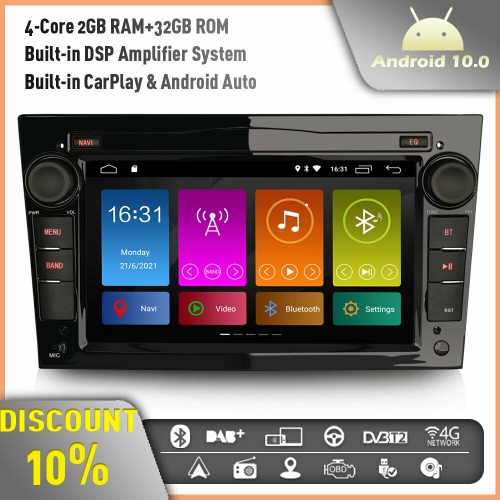Erisin ES3170PB Android 10 Car Stereo GPS Sat Nav Radio Opel Vauxhall HOLDEN Corsa C/D Astra Zafira Vivaro Support DAB+ CarPlay DSP WiFi 4G Bluetooth