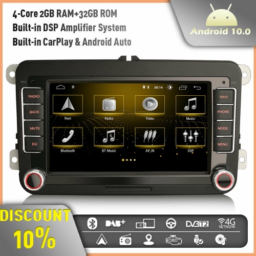 Erisin ES3135V Android 10.0 GPS Autoradio for VW Golf Mk5 Mk6 Passat B6 Skoda Jetta T5 Support DAB+ CarPlay DSP WiFi 4G Bluetooth RDS OBD TPMS 32GB