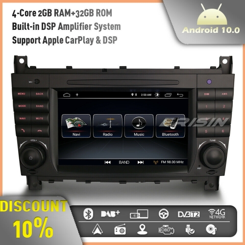 Erisin ES3173C Android 10 GPS Autoradio Mercedes Benz C/CLK/CLC Class W203 W209 DAB+ WiFi 32GB Support DAB+ CarPlay DSP WiFi 4G Bluetooth RDS OBD TPMS