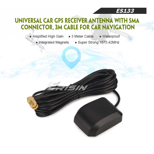 Erisin ES133 3M SMA Car GPS Active Aerial Antenna SMA Screw Connector for Car Stereo DVD Player