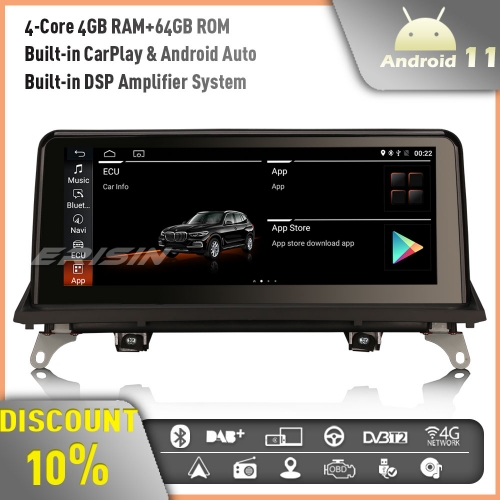 Erisin ES3670I 10.25” CarPlay Android 11 Autoradio GPS DAB+ Radio for BMW X5 E70 X6 E71 CIC IPS 4GB RAM+64GB ROM BT TPMS