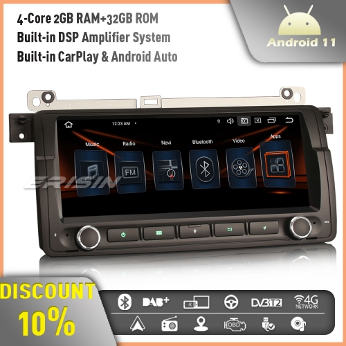 Erisin ES2746B Android 11 Car Stereo GPS Satnav DAB+ Radio for BMW 3 Series E46 M3 MG ZT Rover 75 CarPlay DSP Android Auto TPMS OBD2 RDS DVR