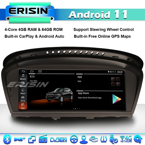 Erisin ES3660B 8.8" Android 11 Car Stereo GPS Sat Nav for BMW 3er E90 E91 E92 E93 5er E60 E61 6er E63 E64 DAB+ CarPlay WiFi Bluetooth 64GB DAB+ TPMS
