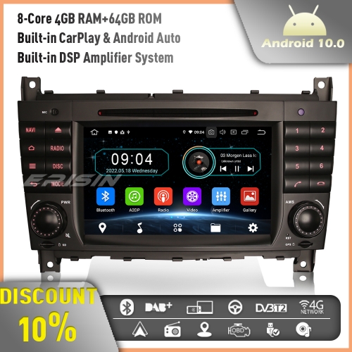 Erisin ES6969CN 7" Android 10.0 Autoradio GPS Sat Nav for Mercedes C/G/CLK Class W203 W209 Car DVD Player DAB+ Wireless CarPlay DSP WIFI OBD2 64GB