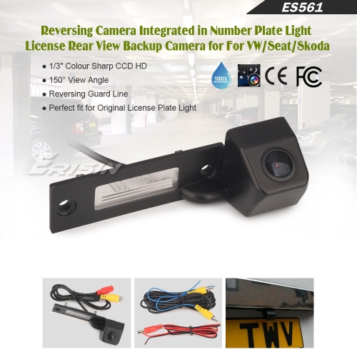 ES561 Reversing Camera Rear Viem Camera 150° Night Vision Plate Light License CCD For VW/Seat/Skoda