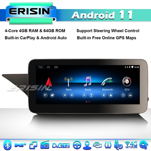 Erisin ES3652E Android 11 Car Stereo GPS Sat Nav for Mercedes-Benz E-Class W212 IPS Screen DVR OBD2 DAB+ Radio CarPlay Bluetooth 4GB RAM+64GB ROM